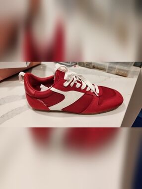 Retro Low Profile Women's Red Sneakers with White Trim [Run Large]